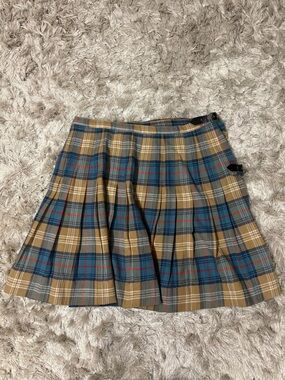 Vintage The Scotch House pure wool Women’s Plaid Pleated Skirt in Tan and Blue